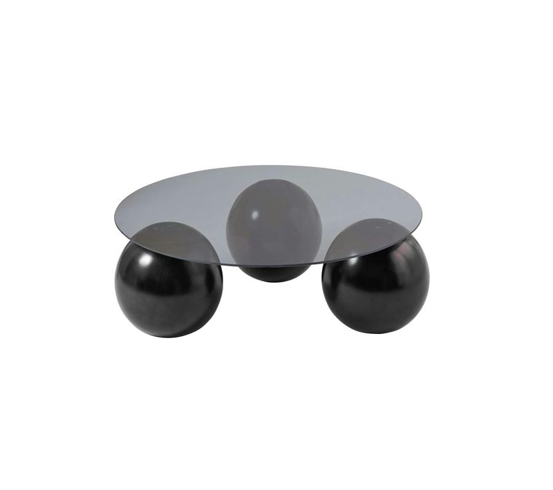 Table Basse Ronde Verre Fumé - 3 Pieds Boules Noirs Kochi