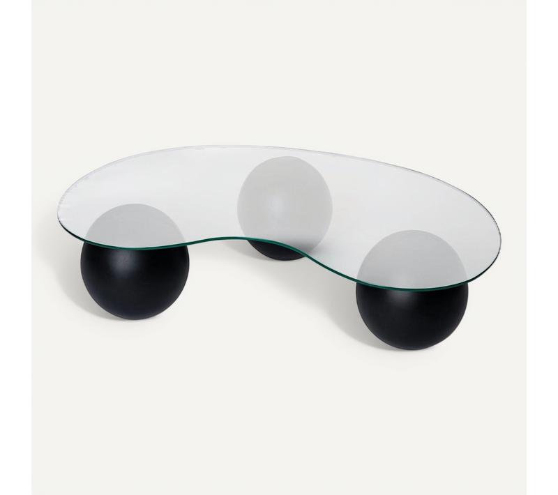 Table Basse En Verre Design – 3 Pieds Boules Noirs Kochi