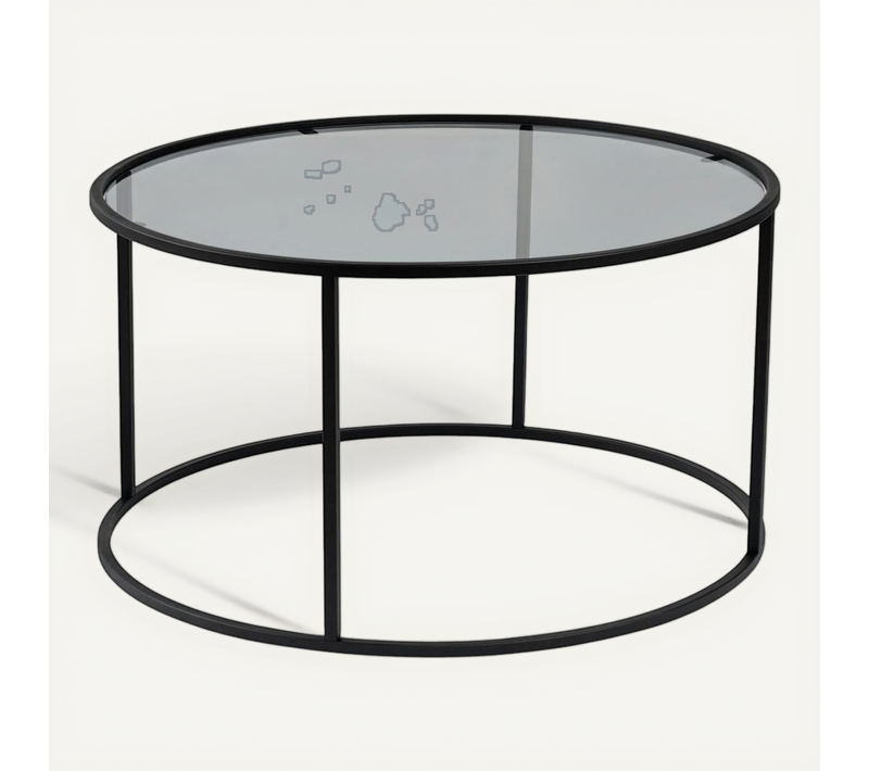 Table Basse Ronde Verre Fumé – Cadre Noir ⌀80 Cm Tulum