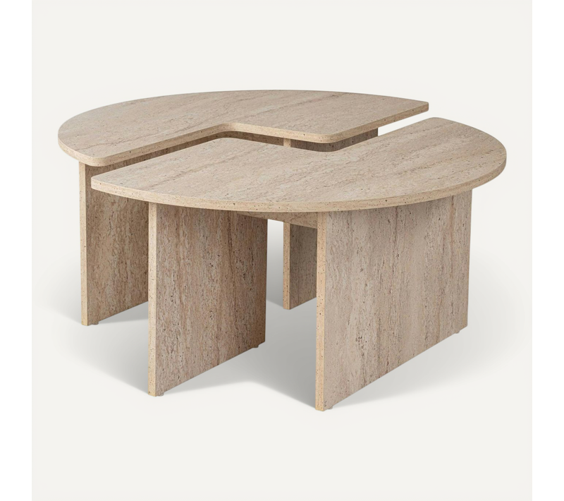 Table Basse Ronde Effet Travertin - Design Puzzle Marfa