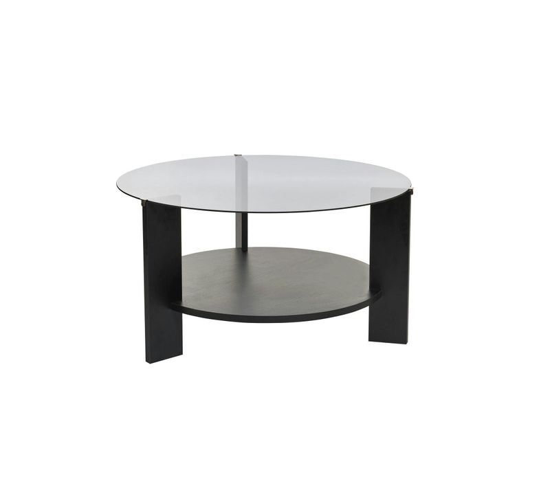 Table Basse Verre Fumé Double Plateau - Effet Bois Noir Salta