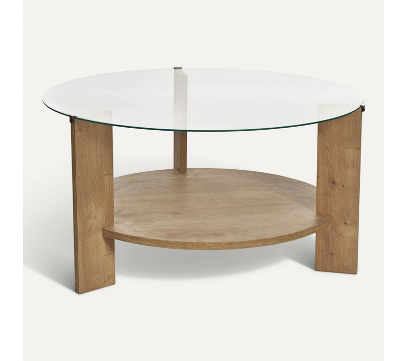 Table Basse Verre Double Plateau - Effet Chêne Salta