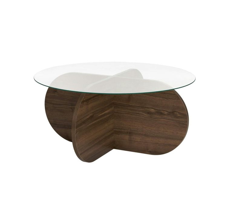 Table Basse En Verre - Pied En Croix Effet Noyer Salta