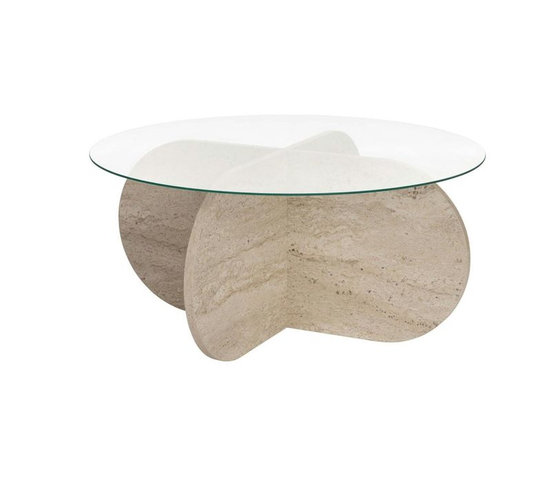 Table Basse En Verre - Pied En Croix Effet Travertin Salta