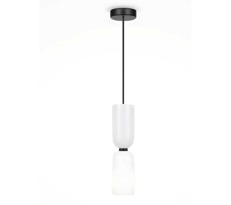 Suspension Blanche En Verre - Sablier et Bague Noire Winder