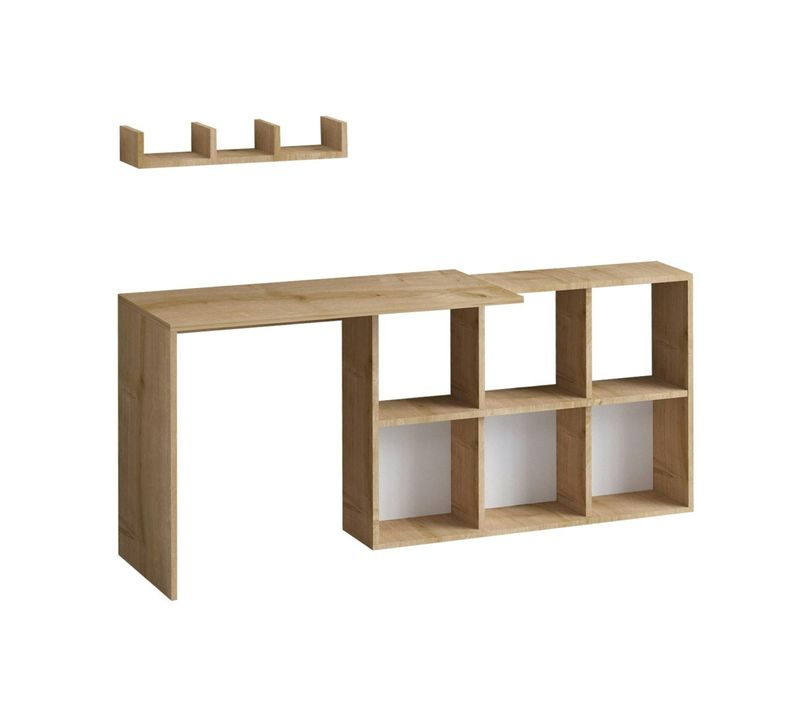 Bureau Avec Rangement Cubes Et étagère - Effet Chêne Marfa