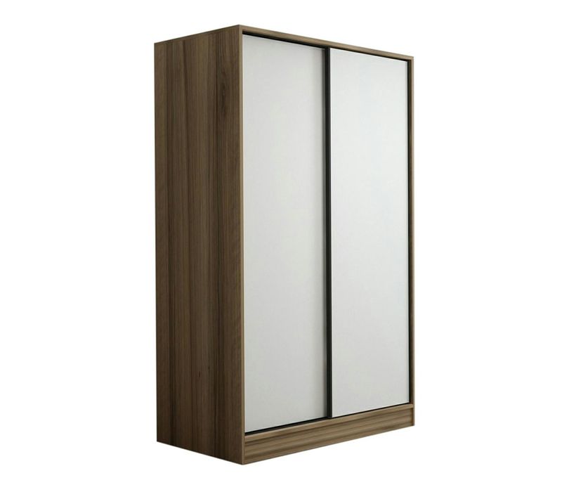 Armoire Penderie Portes Coulissantes Effet Bois et Blanc Byron