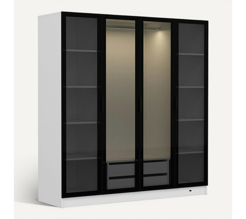 Armoire Penderie Blanche 4 Portes Vitrées H 190 Cm Byron