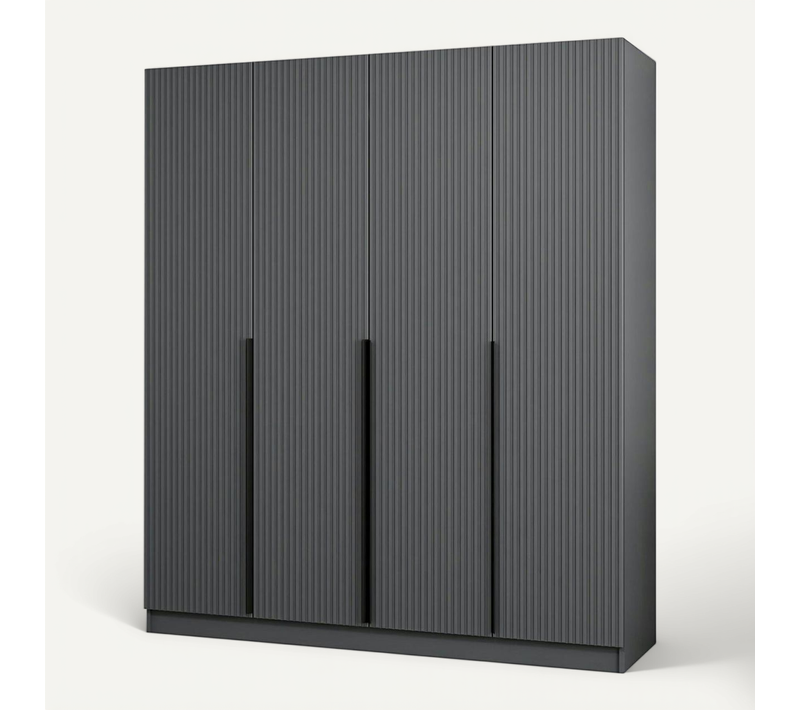 Armoire Penderie Design Gris Rainuré H 210 Cm Byron