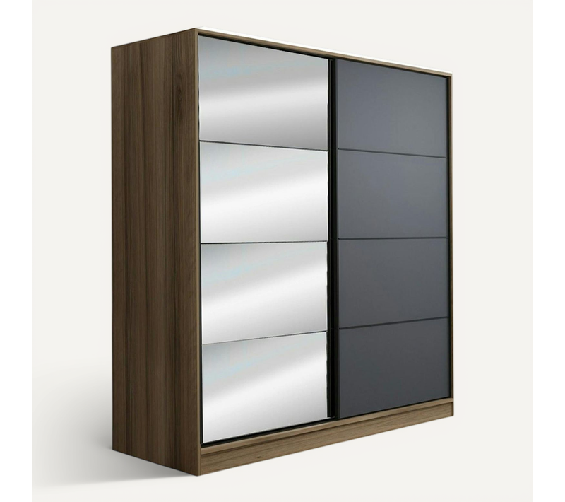 Armoire Penderie Chambre, 1 Porte Grise et Miroir H 210 Cm Byron