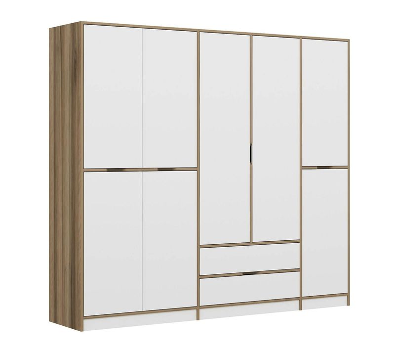 Armoire Dressing Chambre Effet Bois, 8 Portes Blanches Byron