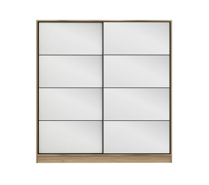 Armoire Penderie Portes Coulissantes, Effet Bois et Miroir Byron