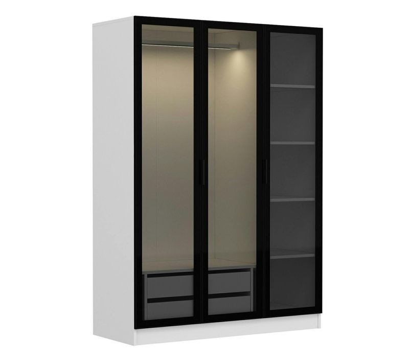 Armoire Penderie Blanche 3 Portes Vitrées H 210 Cm Byron