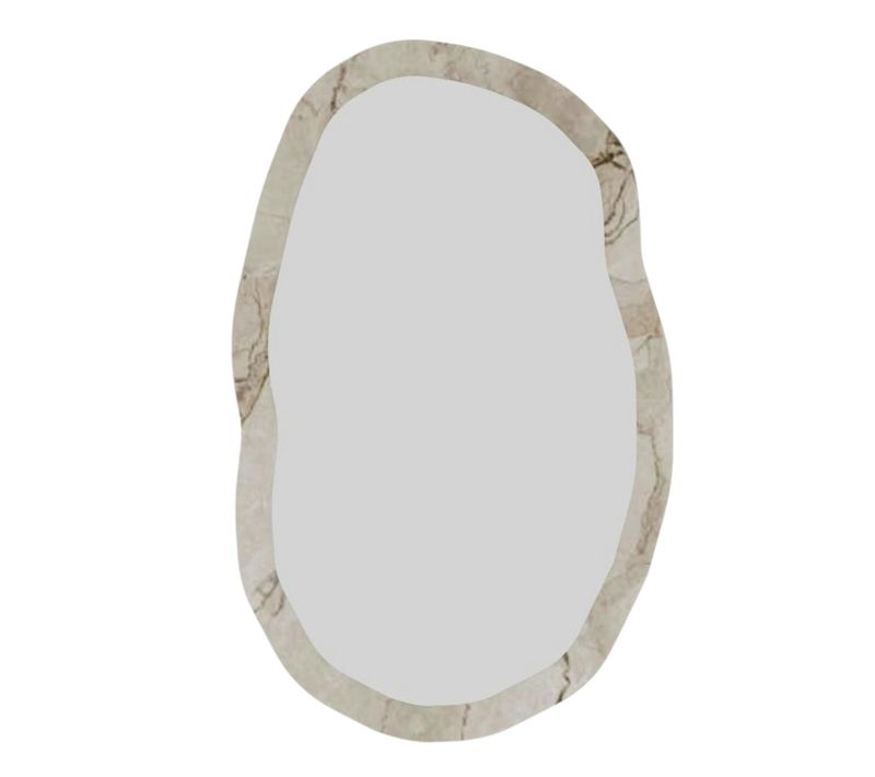 Miroir Design Organique Cadre Effet Marbre Beige 85 Cm Cody