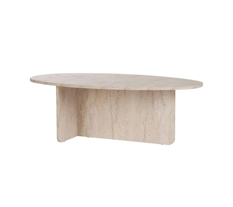 Table Basse Moderne Ovale Effet Travertin – Pied En T Marfa