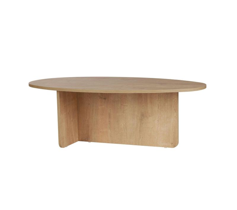 Table Basse Moderne Ovale Effet Bois Clair – Pied En T Marfa