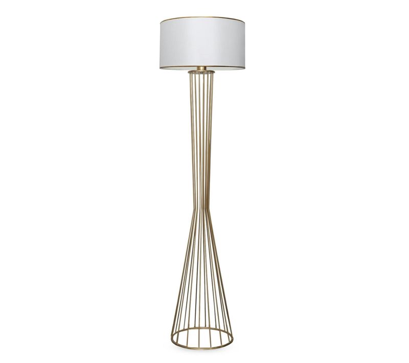 Lampadaire Salon Moderne Doré Avec Abat-jour Blanc Sinop