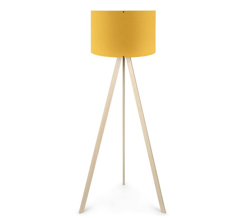 Lampadaire Trépied Effet Bois Clair, Abat-jour Jaune Kilis