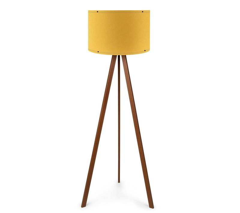Lampadaire Trépied Effet Bois Noyer, Abat-jour Jaune Kilis