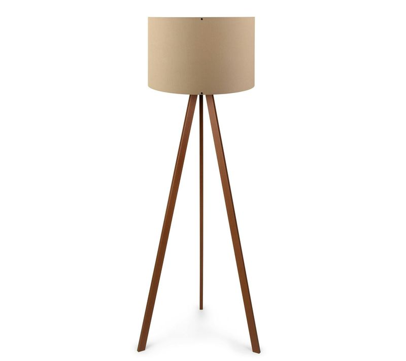 Lampadaire Trépied Effet Bois Noyer, Abat-jour Beige Kilis