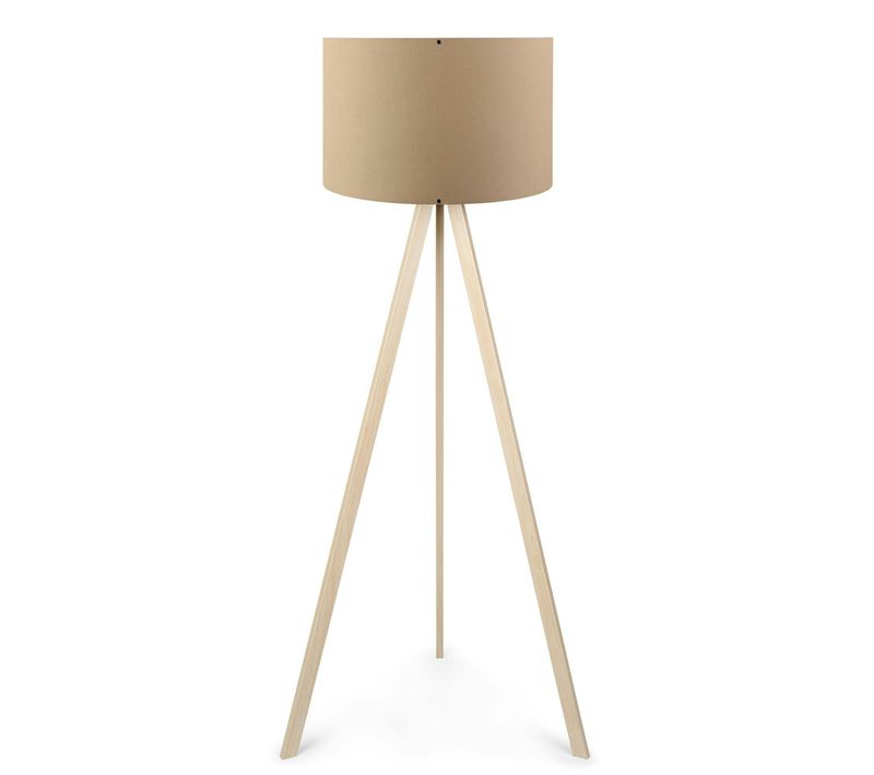 Lampadaire Trépied Effet Bois Clair, Abat-jour Beige Kilis
