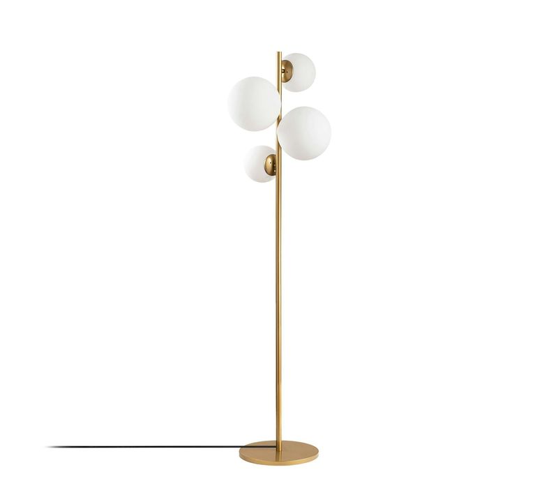 Lampadaire Art Déco Doré, 4 Globes Verre Dépoli Sierre