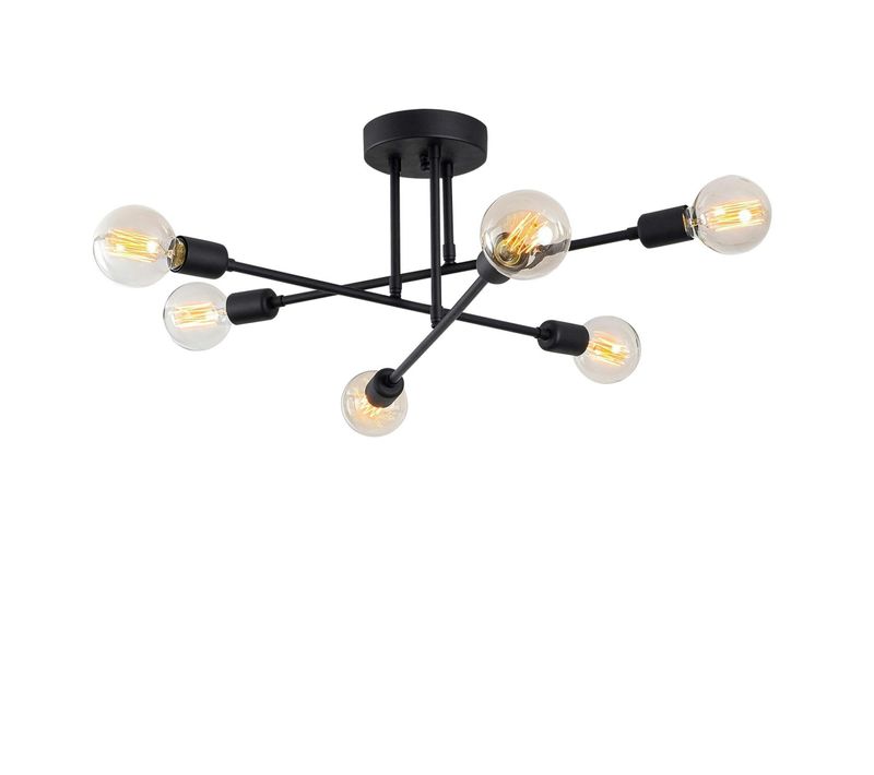 Plafonnier Design Noir Mat, 6 Lampes Sur Tiges Maratea