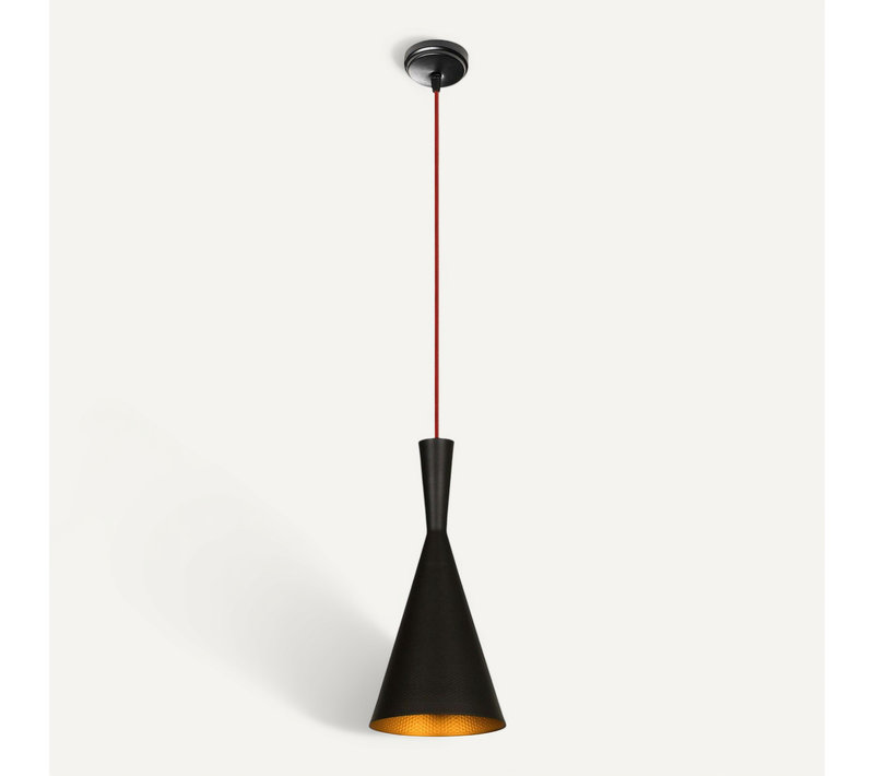 Lampe De Chevet Suspendue Noire Mat Câble Rouge, Forme Cône Sile