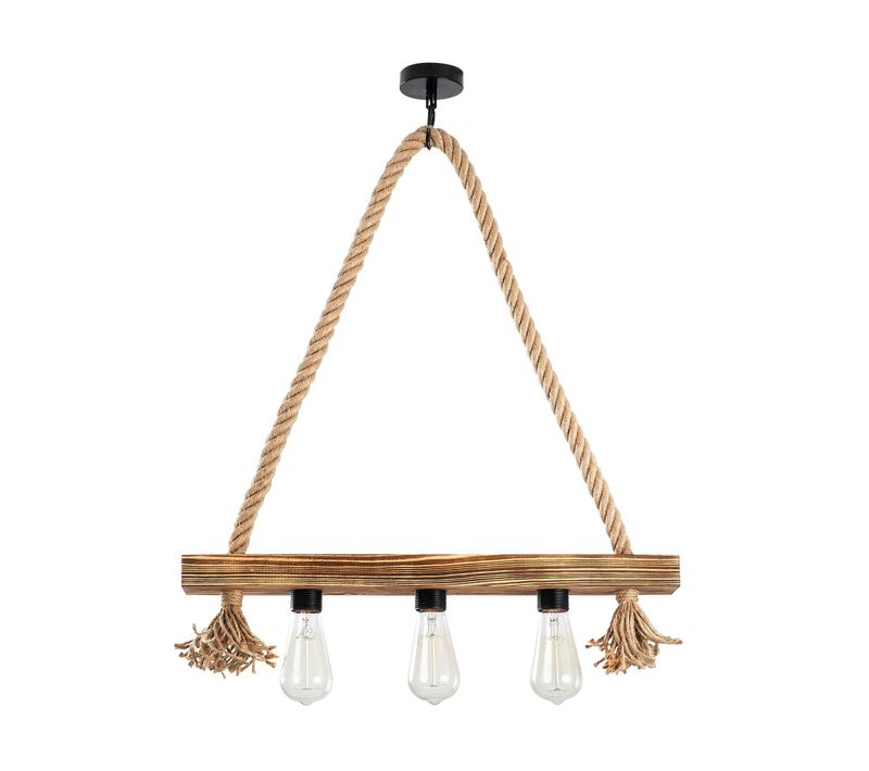 Suspension Industrielle Bois et Corde - 3 Ampoules Camogli