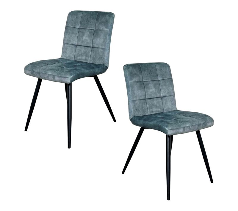 Chaise En Velours Capitonné Bleu Pétrole Malmoe (lot De 2)