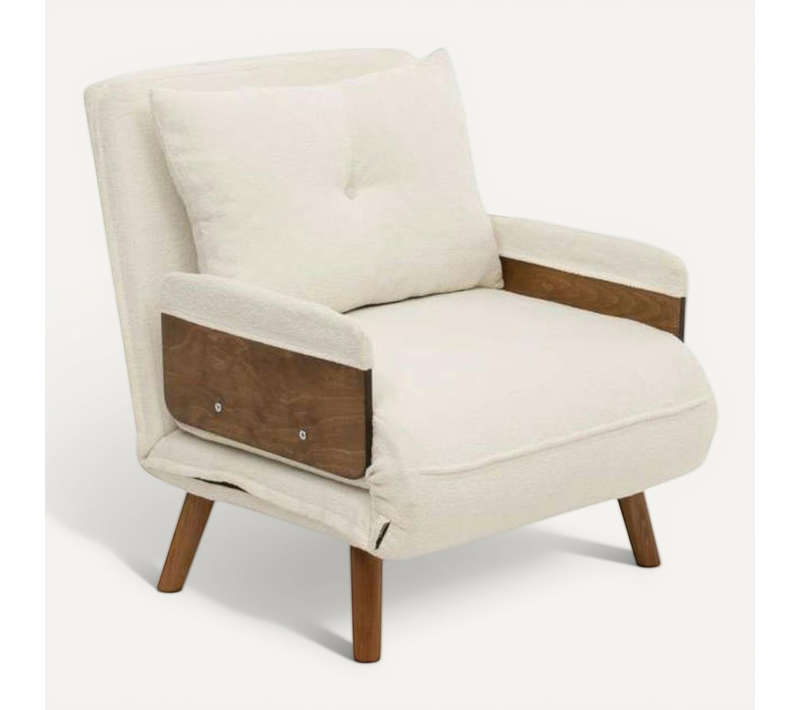 Fauteuil Convertible Blanc Bouclette 1 Place Couchage 190 Cm Loja
