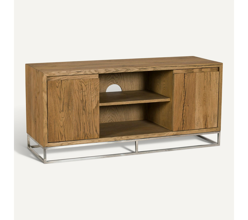 Meuble TV Moderne Chêne Acier 120 Cm Riverside