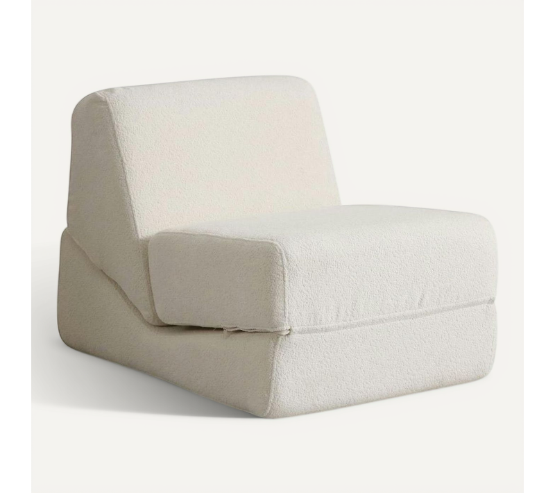 Chauffeuse Convertible Blanche Bouclette, Lit D'appoint Sappo