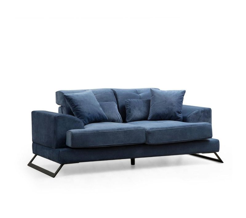 Canapé 2 Places Bleu Avec Dossier Inclinable Milo