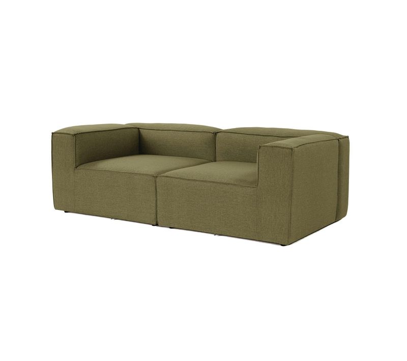 Canapé 2 Places Lin Vert, Accoudoirs Carrés Spello