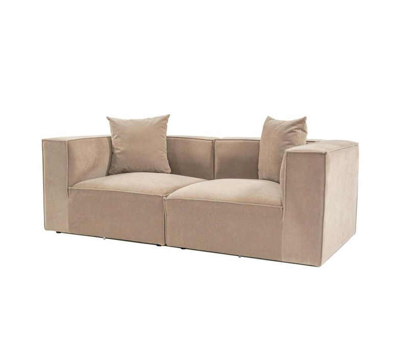 Canapé En Lin 2 Places Taupe, Accoudoirs Blocs Collioure