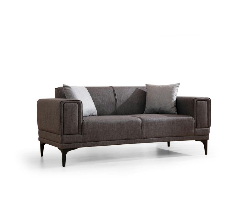 Canapé 2 Places Anthracite, Accoudoirs Matelassés 170 Cm Lucca