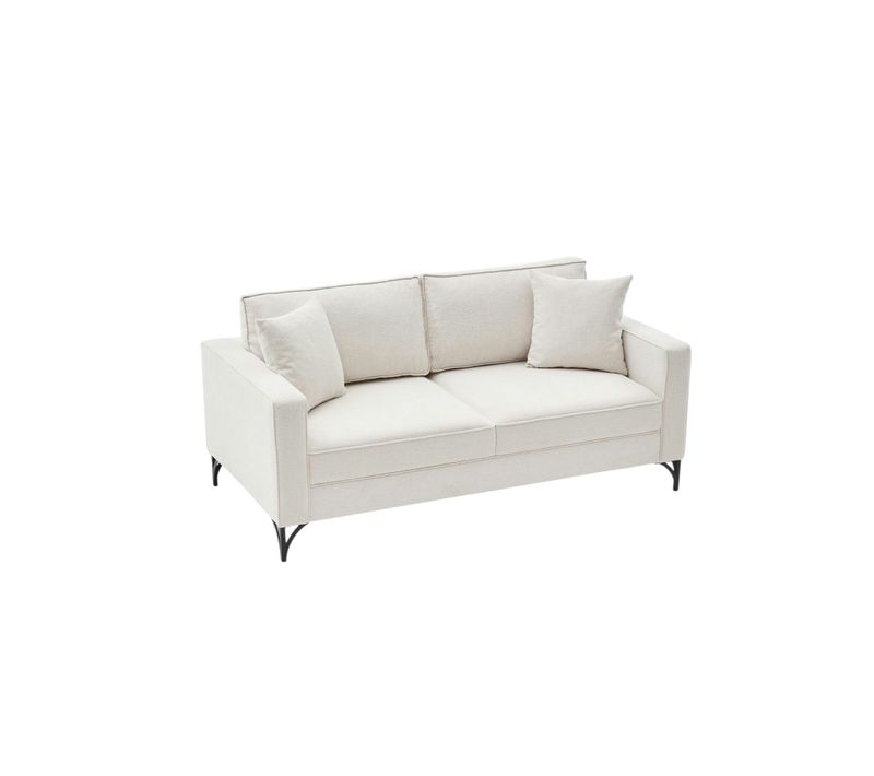 Canapé 2 Places Blanc Crème Moderne, Pieds Noirs Neolia