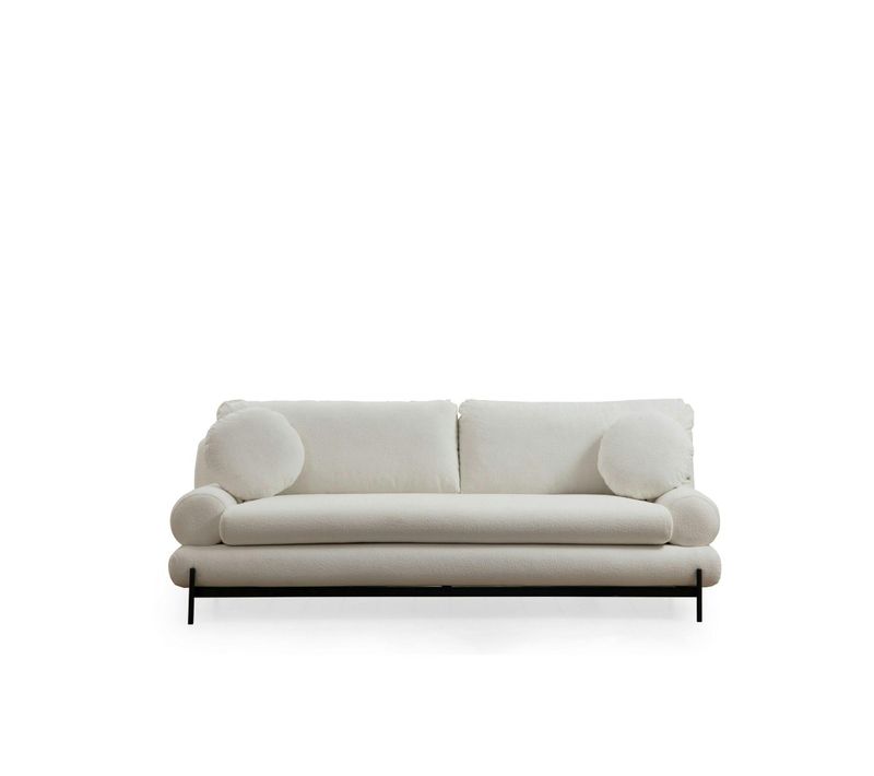 Canapé 3 Places Blanc Bouclette, Coussins Ronds Sion