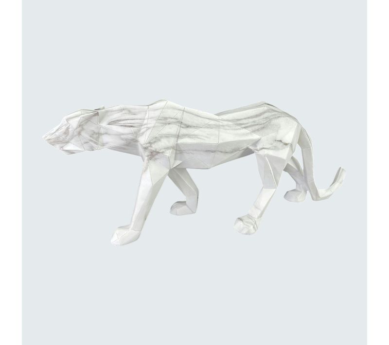 Sculpture Moderne Panthère Blanche Effet Marbre 68 Cm