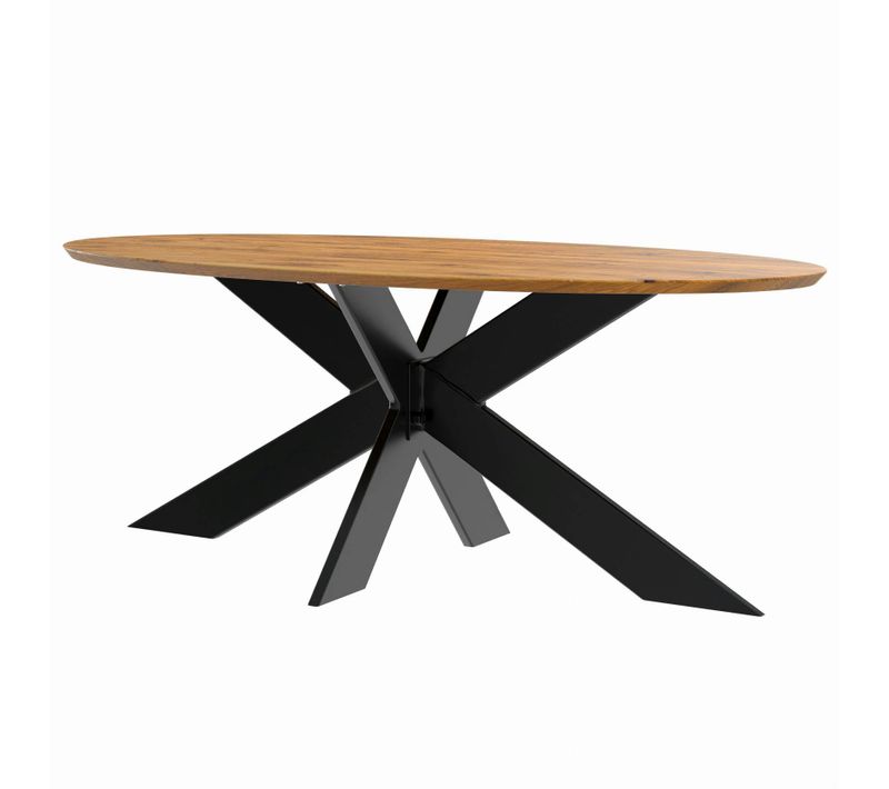Table Ovale En Chêne Huilé Avec Pied Central En Métal Noir 200 Cm Raguse