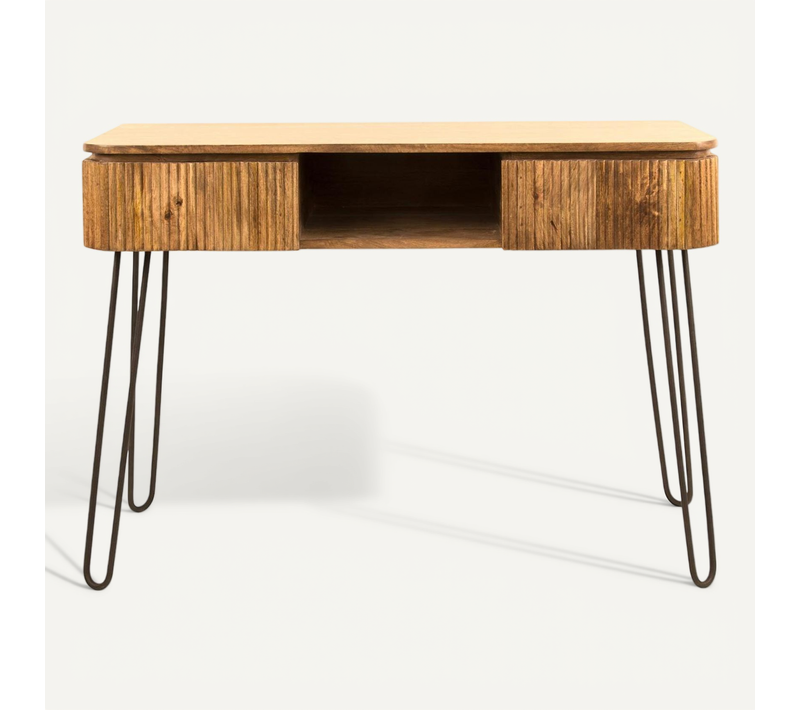 Console De Chambre En Bois De Manguier Motif Baguette 2 Tiroirs Delhi