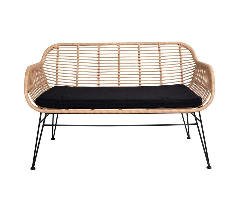 Canapé De Jardin En Résine Tressée Avec Coussin D'assise Noir Ibiza