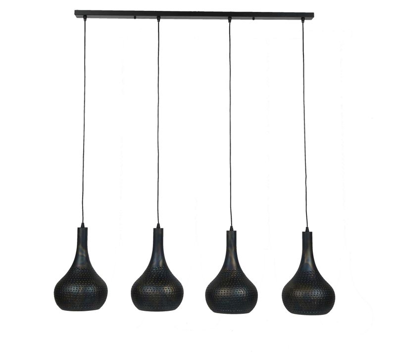 Suspension Luminaire Noir 4 Lampes Métal Ajouré 130 Cm Java