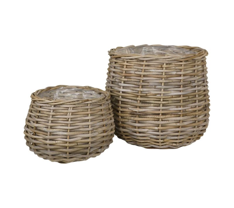 Cache-pot En Rotin, Forme Boule (lot De 2)