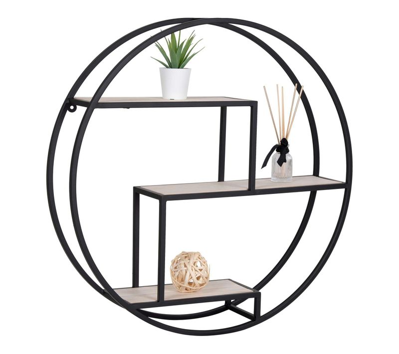 Etagère Murale Ronde En Métal Noir Et Bois D.62 Cm Tallinn
