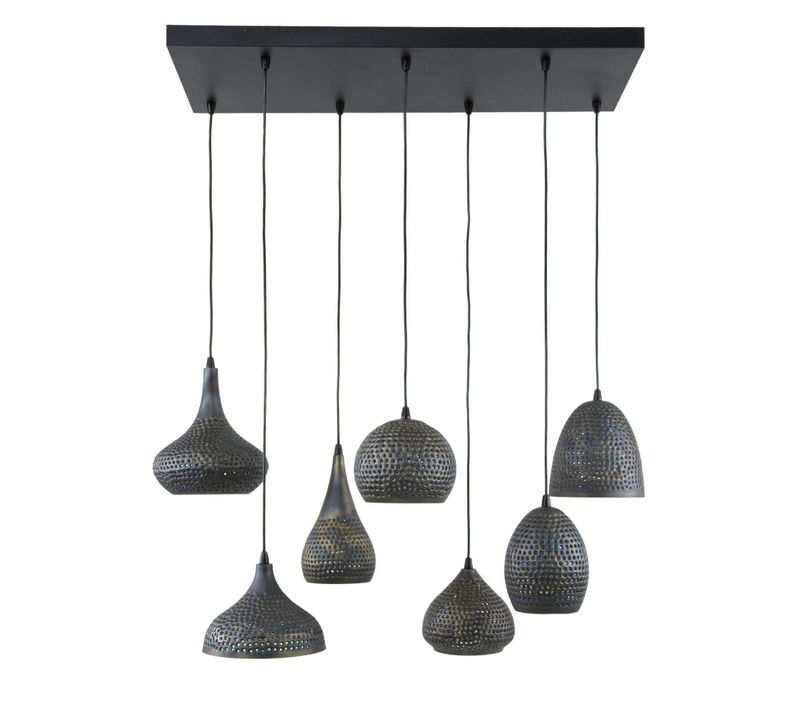 Suspension Multiple 7 Lampes En Métal Brun Sombre Java