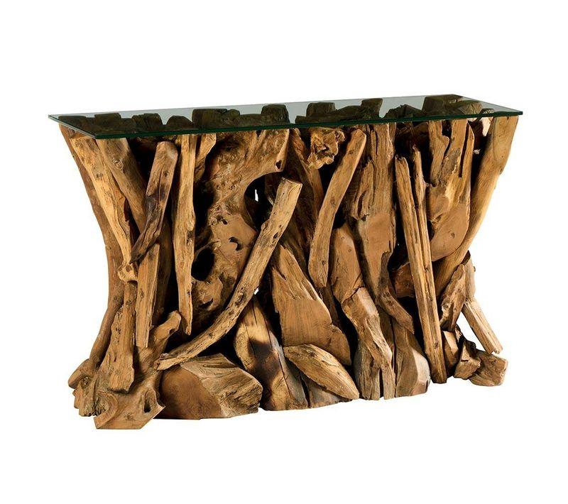 Console Plateau En Verre Sur Racine De Teck Arizona