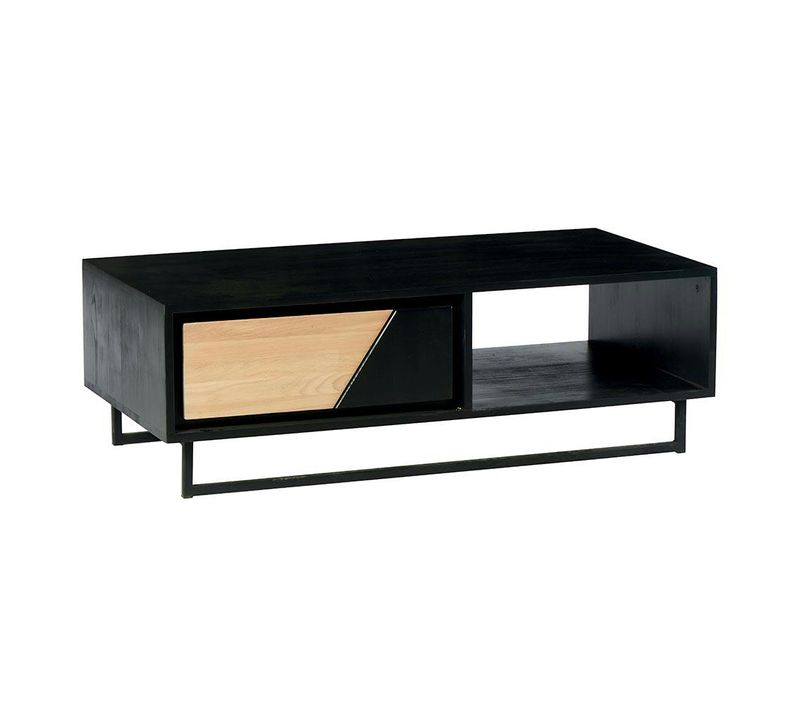 Table Basse 1 Tiroir 1 Niche Bois Noir Et Blanc Anina