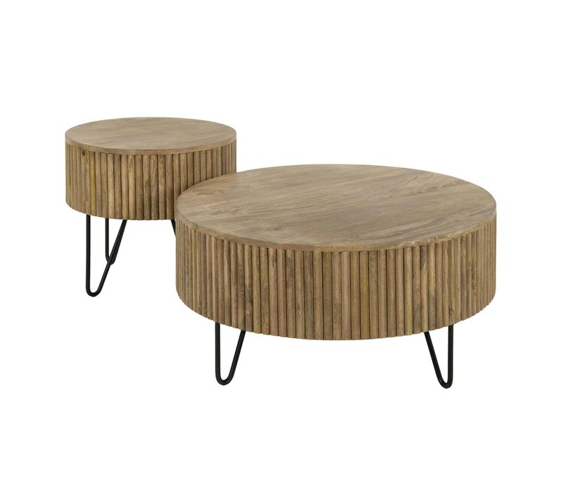 Table Basse Ronde Striée En Bois De Manguier (lot De 2) Creek